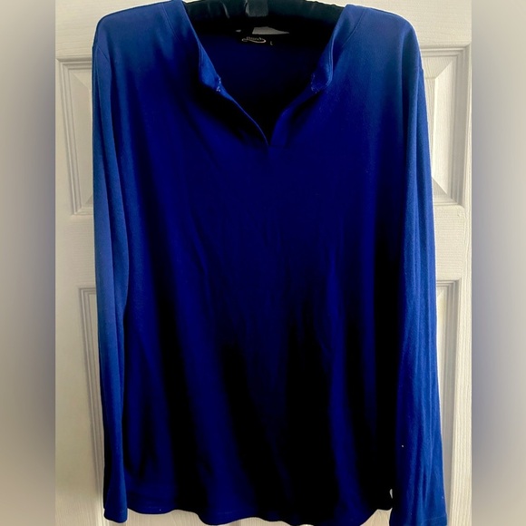 OFEEFAN Long Sleeve V Neck Dressy Blouse, Loose Fit Tunic Top Curved Hem size L - Picture 4 of 7